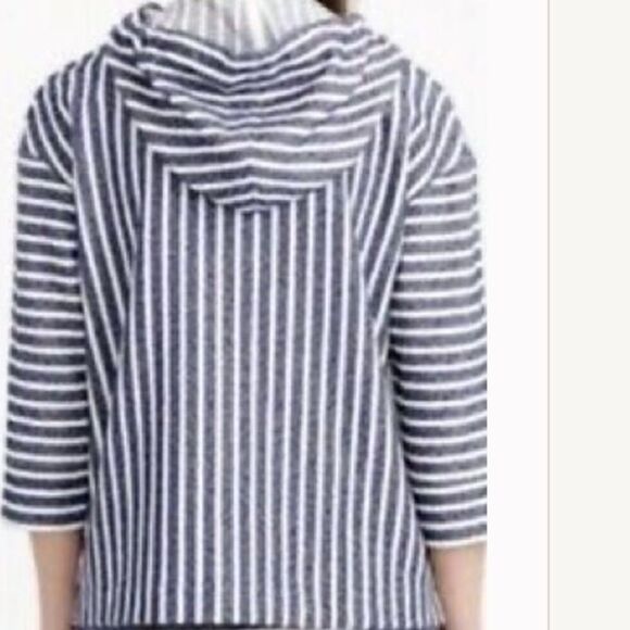 J. Crew Blue / Cream Striped Nautical Coastal Popover Beach Hoodie - Picture 2 of 16
